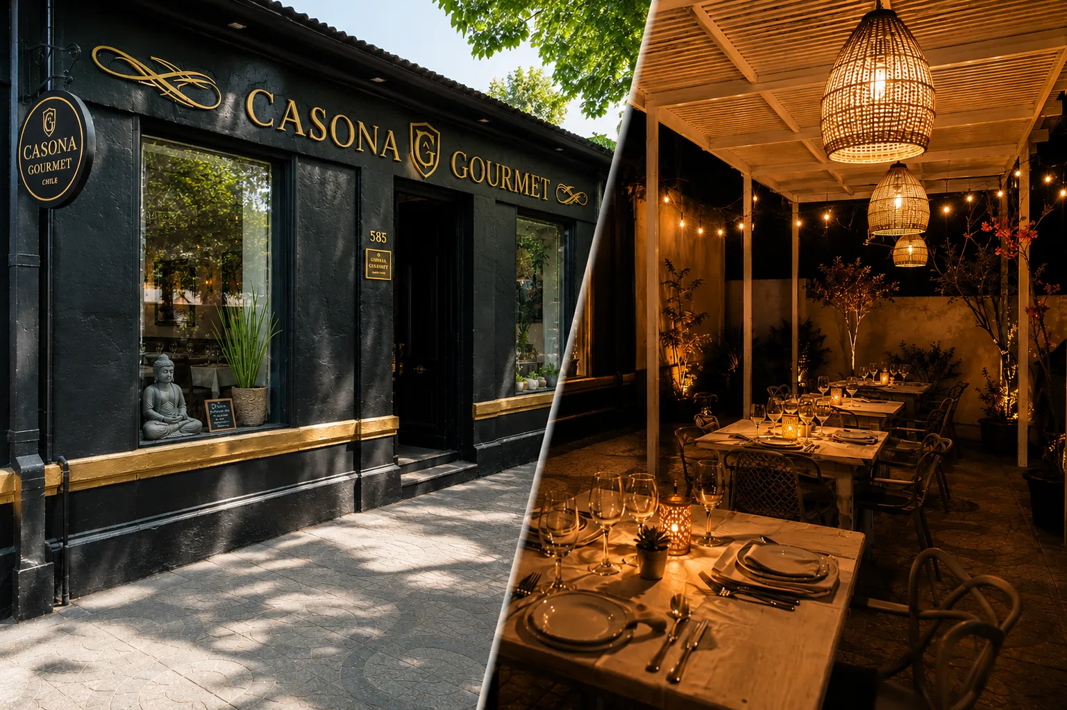 Mesa y plato servido en Casona Gourmet